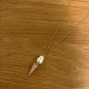 Elegant Gold and Raw Pearl Pendant and Shell Necklace